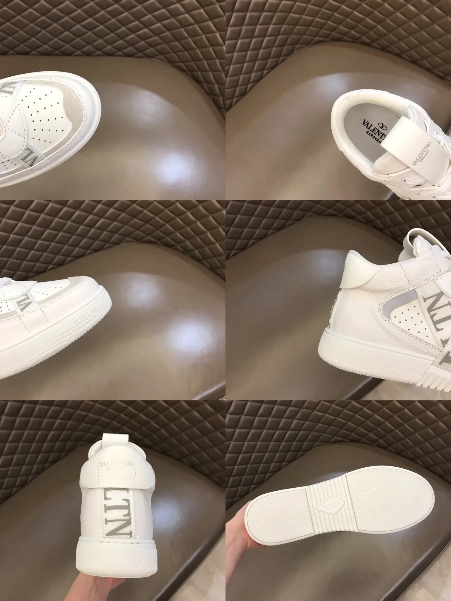P460◾️▫️V L7N high-top calfskin lace-up sneakers. No man should be able to refuse this style. The classic color scheme is so handsome! Purchase a high-precision replica of the original version to instantly sell off the market currency! 6 VLTN logo rubber effect straps - Valentino Garavani Logo printed on the back and tongue, all materials are customized to ensure quality!  Size: Male 38-44 (45.46 customized)
